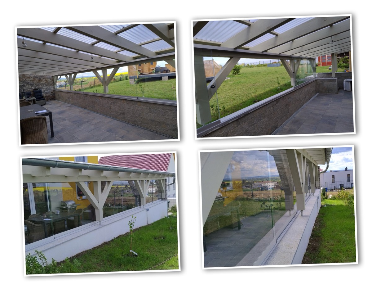 Sunflex Ganzglas-Schiebe-Anlage SF20 als Wind- und Regenschutz auf einer Terrasse